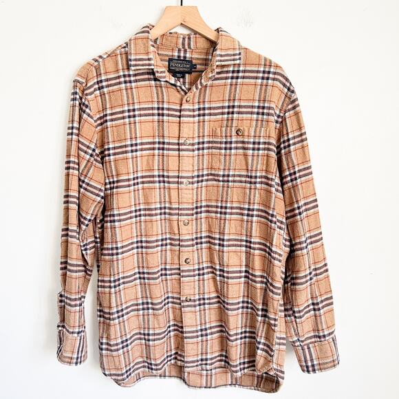 Pendleton Plaid Flannel Button Up Shirt Tan Size M - Picture 1 of 7